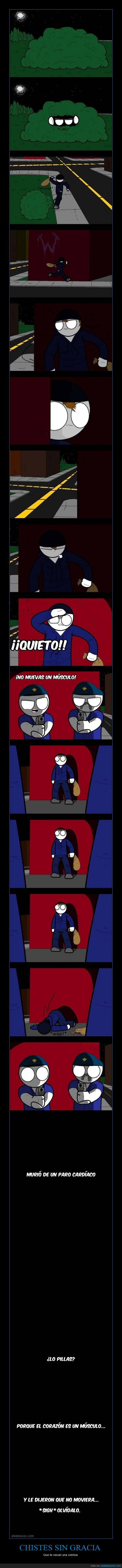 ladron,escapar,viñeta,pronto la pondrán en CC,paro cardiaco,corazon,paro,chiste,gracia,humor